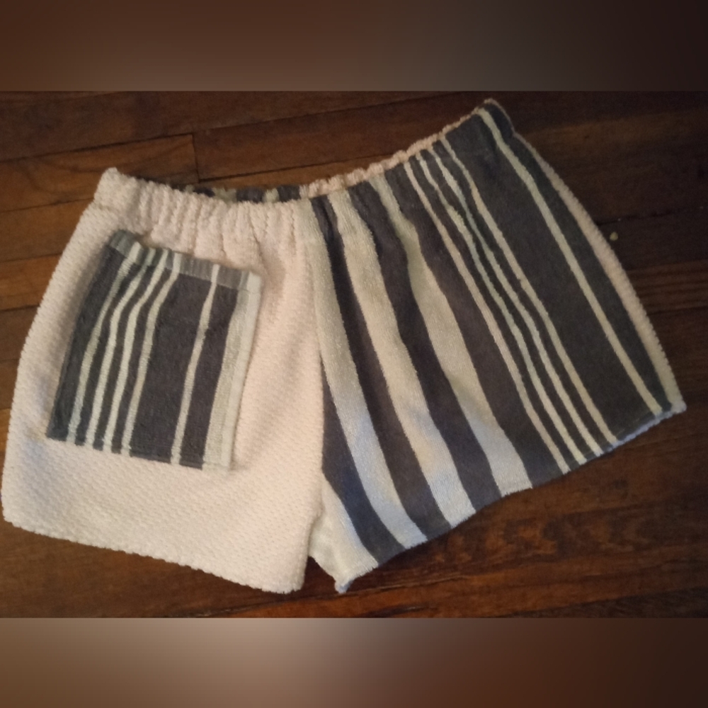 Upcycled Vintage Terry Towels Beach Shorts With Pocket Newly Made S/M Pink/Grey